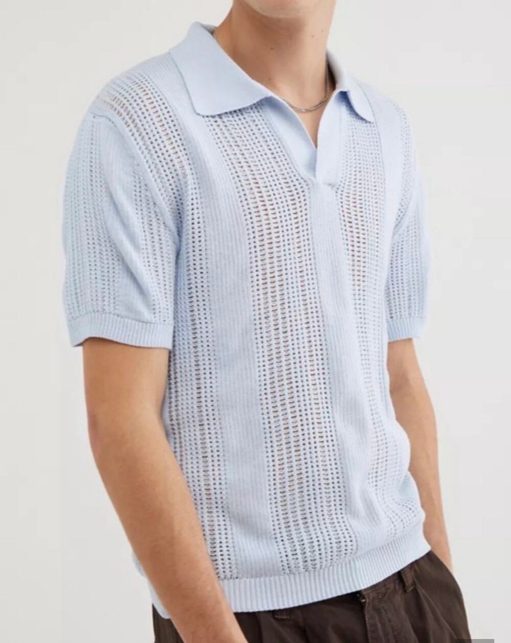 Urban Outfitters Director Popover Knit Polo Shirt in Sky Blue Size M